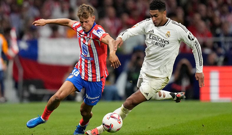 Marcos Llorente de Atletico contra Bellingham del Real Madrid