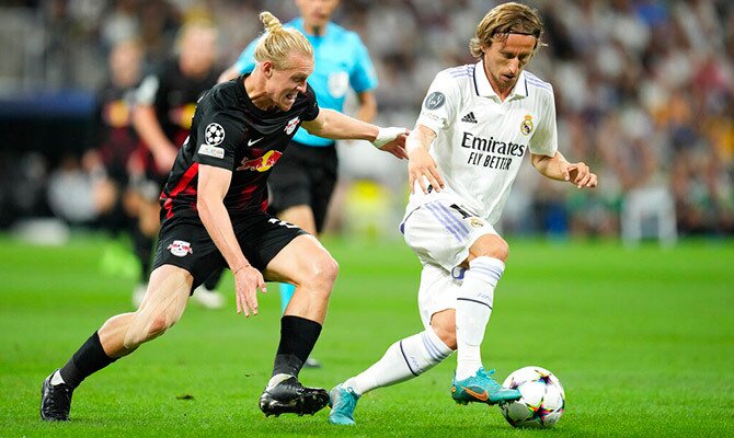 Luka Modrid del Real Madrid en partido contra RB Leipzig