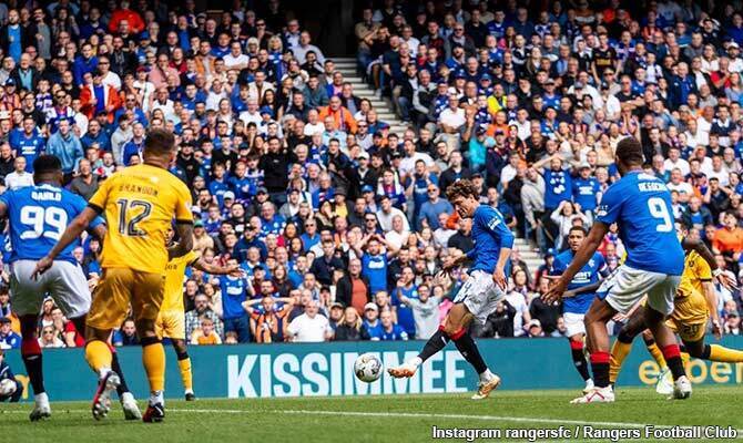 El Rangers en partido por la Premier League de Escocia 2023-2024