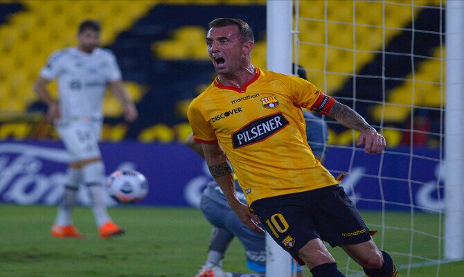 Imagen de Damian Díaz celebrando un gol. Cuotas Supercopa de Ecuador, Barcelona vs Liga de Quito.