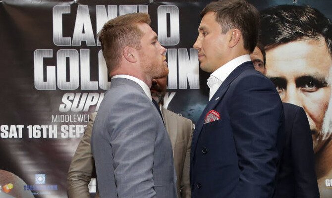 Golovkin (derecha) y Canelo frente a frente antes del próximo Golovkin vs Canelo.