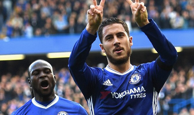 Hazard celebra un gol con los Blues. Conoce las cuotas del Tottenham vs Chelsea.