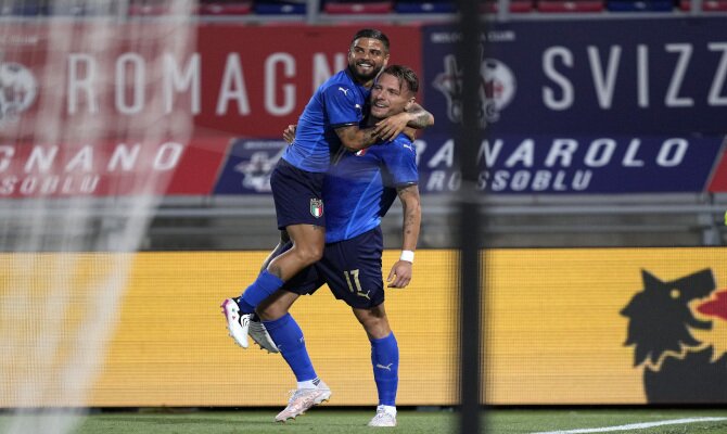 Ciro Immobile celebra un gol con la camiseta de Italia. Cuotas de la jornada 1 de la Euro 2020.