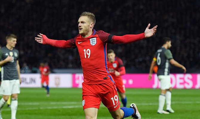 Vardy celebra un gol con la selección inglesa. Conoce las cuotas del Inglaterra vs Alemania.