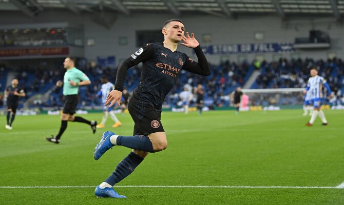 Phil Foden celebra un gol en la imagen. Cuotas final Champions League Manchester City vs Chelsea